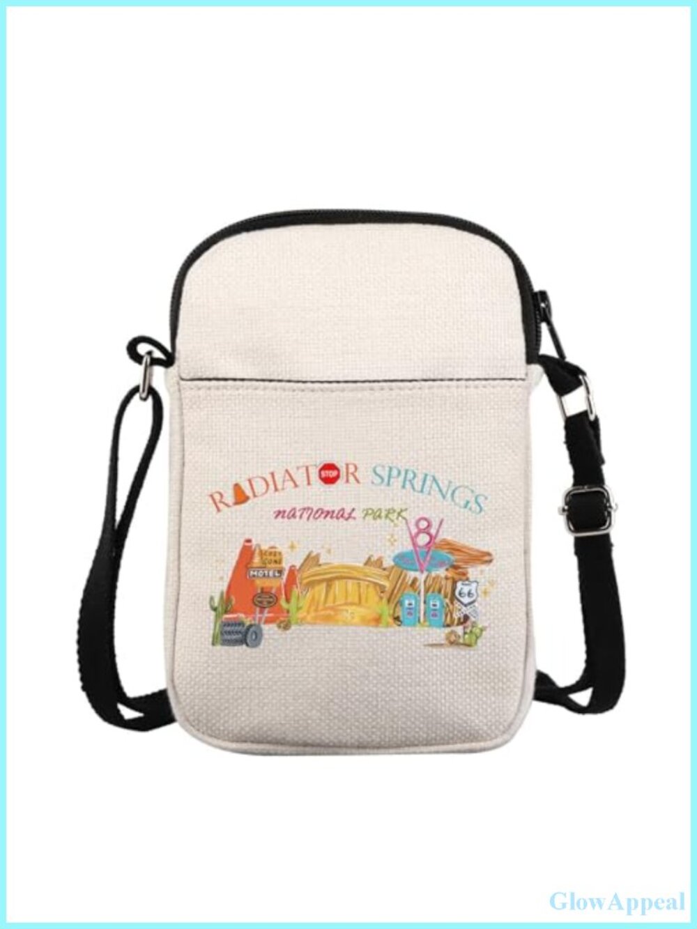 Cotton Crossbody Bag Zipper Closure Lightweight Cartoon Print Messenger Purse